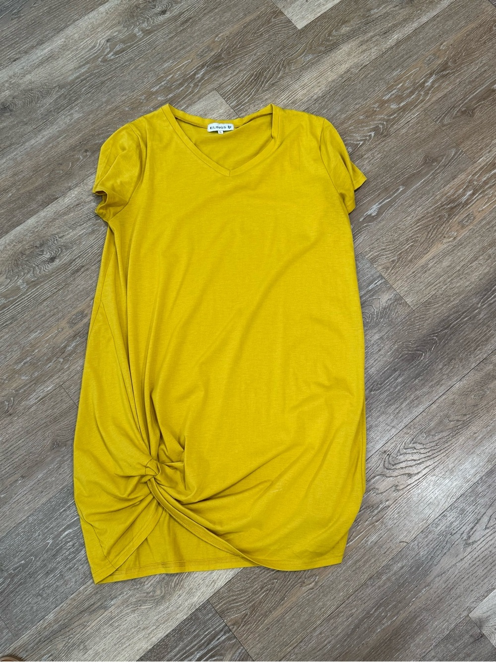 Elings Mustard Yellow Side Knot V-Neck T-Shirt Mini Dress Size Large Solid